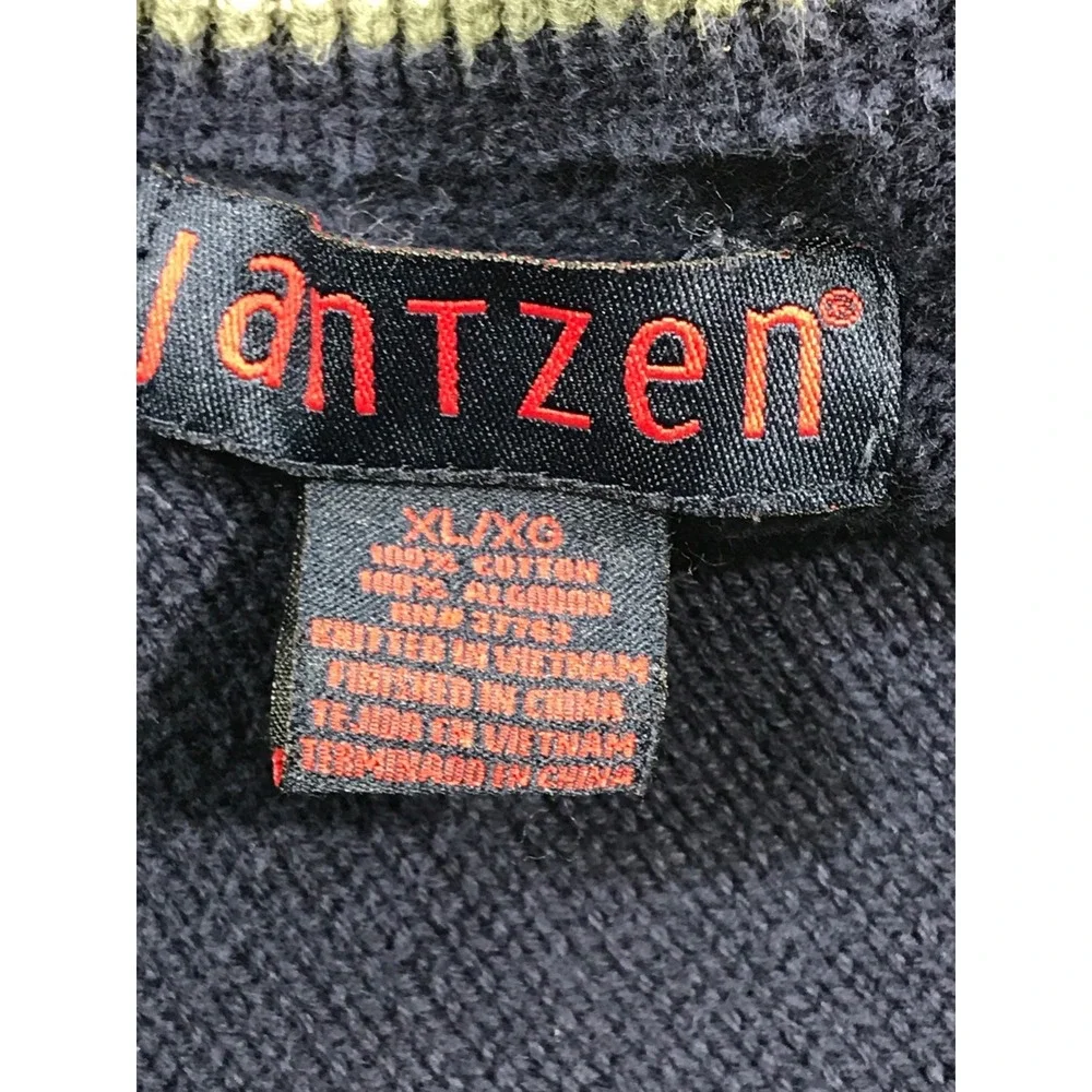 Vintage 90s Jantzen Sweater Men XL Blue Argyle Crewneck 100% Cotton Preppy Golf